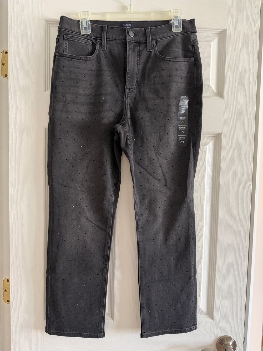 J. Crew NWT Womens Charcoal Gray essential Straight Jeans with Subtle Studs
